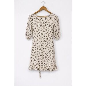 Faithfull The Brand Floral Mini Dress XS Puff Sleeve Cream Boho Summer